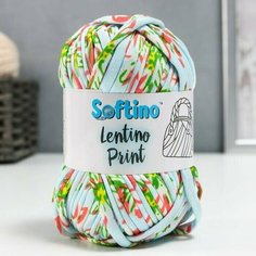 Пряжа трикотажная 95% хлопок, 5% эластан Lentino Print 100 гр 30 м розовый на голубом, 2 шт. Китай