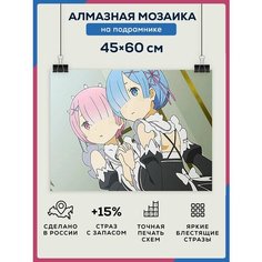 Алмазная мозаика Интерьерная картина "Аниме" 45х60 на подрамнике, Набор для творчества, полная выкладка квадратными стразами Даймонд Канвас