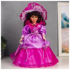 Кукла коллекционная керамика "Леди Оливия в фиолетовом платье, с зонтом" 40 см Romanoff