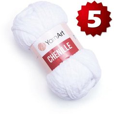 Пряжа Yarnart Chenille -5 шт, белый (541), 90м/100г, 100% микрополиэстер, плюшевая пряжа ярнарт