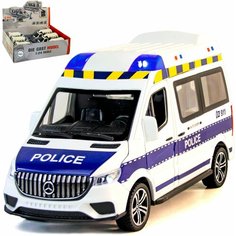 Металлическая машинка игрушка 1:24 Mercedes-Benz (Мерседес Спринтер) 20 см. детская, инерционная, свет, звук / Полицейская Denco Store