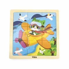 Развивающие игрушки из дерева Viga Toys Развивающая игра-пазл для детей Котик в самолёте (9 элементов) дерево 44632 Vigatoys
