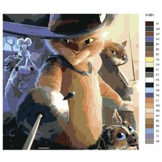 Картина по номерам V-981 "Кот в сапогах главные герои мультфильма", 80x80 см Brushes Paints