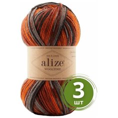 Пряжа Alize Wooltime (Вултайм) - 3 мотка Цвет: 11014 оранжевый принт 75% шерсть, 25% полиамид, 100г 200м