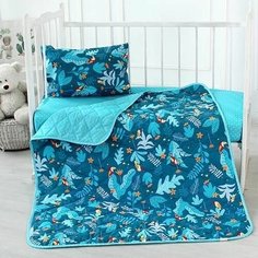 Одеяло-покрывало детское "BabyRelax" бязь, Тропические птички синий; размер Ясли Традиция