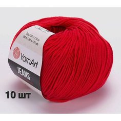 Пряжа YarnArt Jeans Ярнарт джинс Ярко-красный (90) 10 мотков 50 г/160 м (45% акрил 55 хлопок)