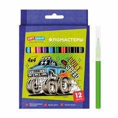 Фломастеры ArtSpace "Машинки", 12цв, картон, смываемые, европодвес - 8 шт. Спейс