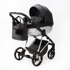 Детская универсальная коляска Adamex Quantum Star Deluxe Q-STAR108 (2в1) Черная экокожа, Хром