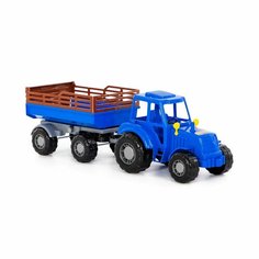 Трактор с прицепом большой синий, машинка для мальчиков, подарок ребенку, игрушечный спецтранспорт, 58х17х18 см Ярик