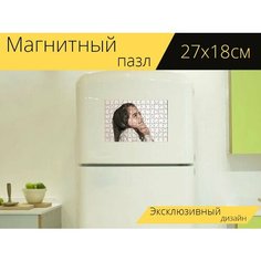 Магнитный пазл "Девочка, выражение, линда" на холодильник 27 x 18 см. Lots Prints
