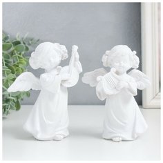 Сувенир полистоун "Ангел-девочка музицирует" белоснежный микс 10х5,5х12 см Dreammart