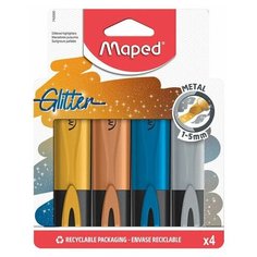 Набор текстовыделителей с блестками MAPED FLUO PEPS Glitter 4 шт, ассорти, линия 1-5 мм, 742000