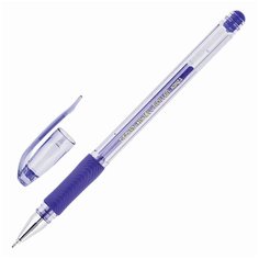 Ручка гелевая с грипом CROWN "Hi-Jell Needle Grip", синяя, узел 0,7 мм, линия письма 0,5 мм, HJR-500RNB Комплект : 4 шт .