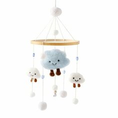 Механический мобиль для кроватки Baby Carrier с 10 погремушками (бело-голубые облака)