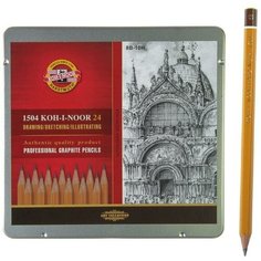 Набор карандашей чернографитных разной твердости 24 штуки Koh I Noor