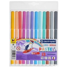 Фломастеры 12 цветов Centropen 7550 TP Colour World Pastel 2.0 мм, пастельные, блистер, европодвес