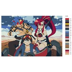 Картина по номерам V-416 "Аниме: Гуррен-Лаганн (Gurren-Lagann). Камина, Ёко, Симон( Kamina, Yoko Littner, Simon)", 60x90 см Brushes Paints