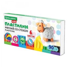 Пластилин восковой 6 цветов Brauberg Kids, 90г, со стеком, 10 уп. (106493)
