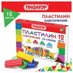 Пластилин классический пифагор "Веселая такса", 12 цветов, 180 г, со стеком