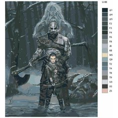 Картина по номерам U-86 "Игра God of War. Дуx Зевса, Кратос, Атрей" 70x90 см Brushes Paints