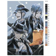 Картина по номерам W-161 "Игра Disney: Twisted-Wonderland (Дисней: Искривленная страна чудес). Азул Ашенгротто, Флойд Лич и Джейд Лич" 80x120 Brushes Paints
