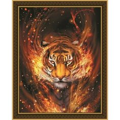 Алмазная мозаика на подрамнике круглыми стразами "Огненный тигр" 40х50 см, HWA4183 Paintboy