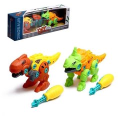 Конструктор винтовой Мир динозавров, набор 2 штуки, 2 отвёртки 4 карточки, 50 деталей Нет бренда