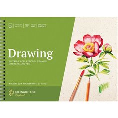 Альбом для рисования 24л, А4, на гребне Greenwich Line "Botanical. Peony" 160г/м2, глянцевая ламинация, 4 шт