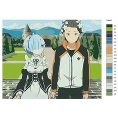 Картина по номерам V-444 "Аниме RE: ZERO (РЕ зеро). Субару Нацуки и Рем. Natsuki Subaru и Rem", 70x90 см Brushes Paints