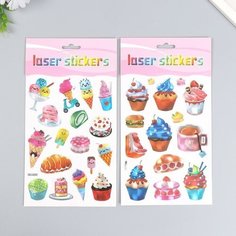 Наклейка пластик голография "Сладости и десерты" микс 14,5х26 см Romanoff