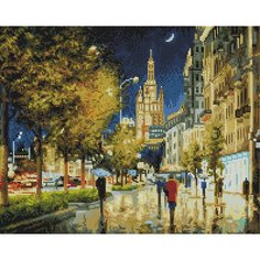 Алмазная мозаика Белоснежка "Вечерний свет Садового кольца" / Набор алмазной мозаики 40х50 см / На подрамнике / Полная выкладка / Город / Улица