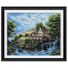 Картина по номерам на холсте "Домик у водопада" 50х40 Polly