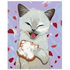 Картина по номерам, "Живопись по номерам", 72 x 90, A459, животное, котёнок, еда, бутерброд, хлеб, сметана