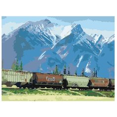 Картина по номерам, "Живопись по номерам", 45 x 60, ETS176-3-3040, горы, поезд, железная дорога, природа, трава, деревья, вагоны