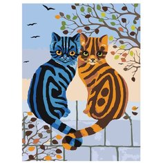 Картина по номерам, "Живопись по номерам", 60 x 80, A96, котята, животные, забор, дерево, птицы, осень, семья, любовь, рисунок
