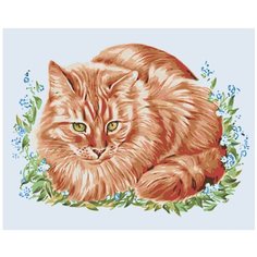 Картина по номерам, "Живопись по номерам", 100 x 125, A123, котёнок, рыжий, цветы, лето, животное