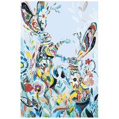 Картина по номерам, "Живопись по номерам", 100 x 150, A476, кролики, цветы, животные, прыгать, дудлинг, яркий, цвет