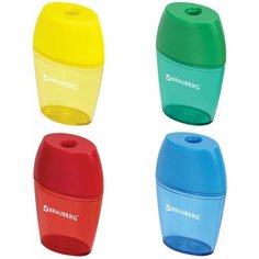 Точилка BRAUBERG "Diamond", с контейнером, овальная, в дисплее, ассорти, 222491