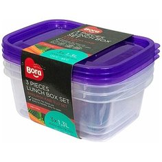 Набор контейнеров для еды, 1.3л, ДхШхВ 200х145х78 мм, 3 шт/уп, фиолетовая крышка, для мам, для пикников Bora Plastik