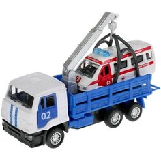 Технопарк Машина металлическая «KAMAZ эвакуатор», 12 см, открываются двери, подвижные детали, инерция, скорая помощь 7,5 см
