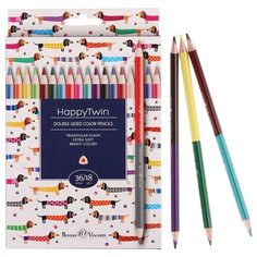 BrunoVisconti Карандаши цветные 36 цветов 18 штук Twincolor Happy, микс