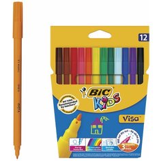 Фломастеры 12 цветов BIC Kids Visa, детские, смываемые, тонкое письмо