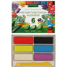 Пластилин мягкий (восковой), 6 цветов, 90 г, GLOBUS, с Алоэ Вера, со стеком Глобус