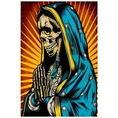 Картина по номерам на холсте Красочный череп (Санта Муэрте, Мексика, Цветы) - 7610 В 60x40