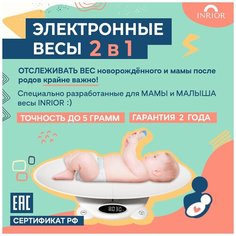 Весы детские со съемной чашей, весы для новорожденных, весы детские электронные, весы для детей, весы для малыша, весы, весы для взрослых, до 120 кг. Inrior