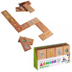 Домино детское деревянное Мега Тойс настольная игра для детей и малышей / развивающие игрушки от 1 года / Дикие животные / 28 фишек