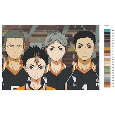 Картина по номерам Y-591 "Аниме Волейбол. Коши Сугавара, Рюноскэ Танака, Ю Нишиноя и Даичи Савамура. Волейбольный клуб Шираторизава" 60x90 Brushes Paints