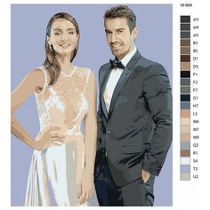 Картина по номерам W-669 "Турецкий сериал - черно белая любовь. Ибрагим Челиккол - Ферхат и Бирдже Акалай - Аслы" 40х50 Brushes Paints