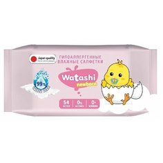 Влажные салфетки WATASHI 0+, гипоаллергенные, 54 шт