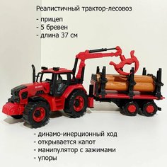 Инерционный трактор-лесовоз BELARUS с краном и с прицепом для перевозки бревен 37 см Полесье